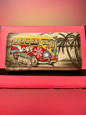 Anna by Anuschka Hand-Painted Leather Wallet - "Happy Camper" (1860)